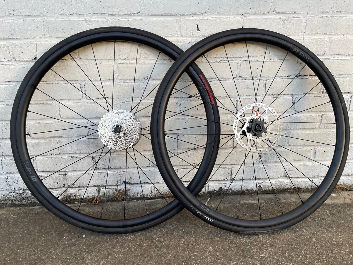 DT Swiss R470 new take-off wheelset with Specialized Turbo Pro T5 tires, cassette and disc rotors