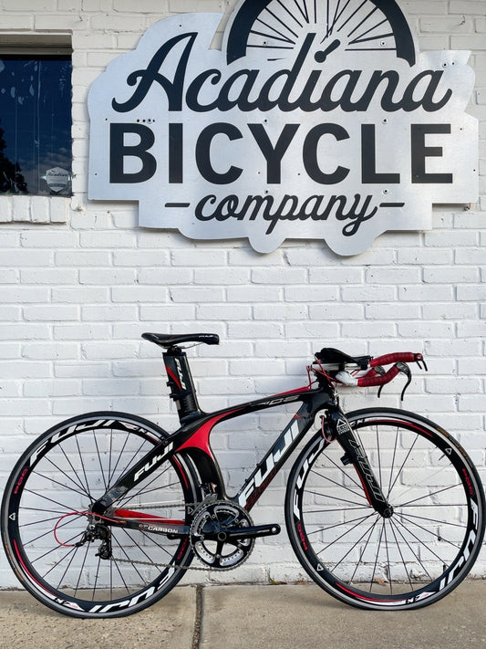 Fuji Aloha XXS black and red carbon triathlon bicycle